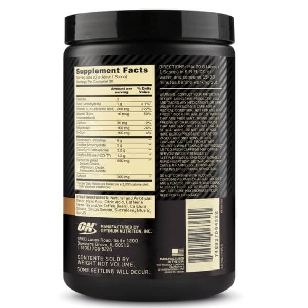 Optimum Nutrition Gold Standard PRE Advanced Raspberry Lime 20 serves